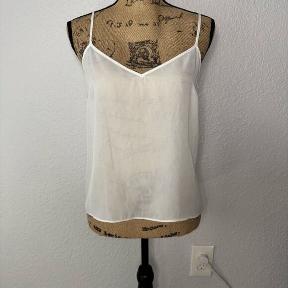 Tanya Taylor White Crepe Tank Top Size 6 Spaghetti Strap V Neck Classic Preppy - Picture 1 of 8
